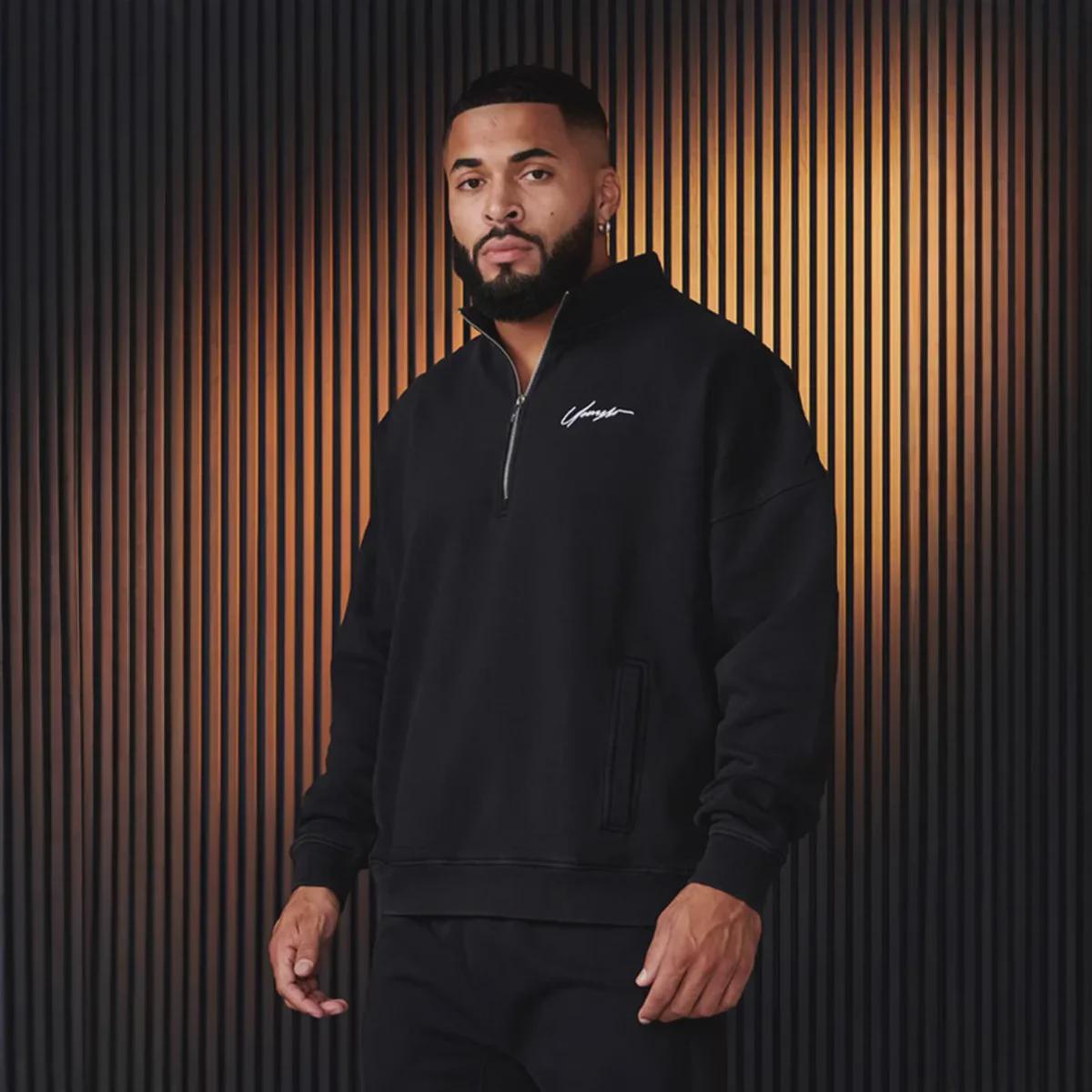 

YOUNGLA Men s Stand-Up Collar Half-Zip Fitness Pullover Jacket L