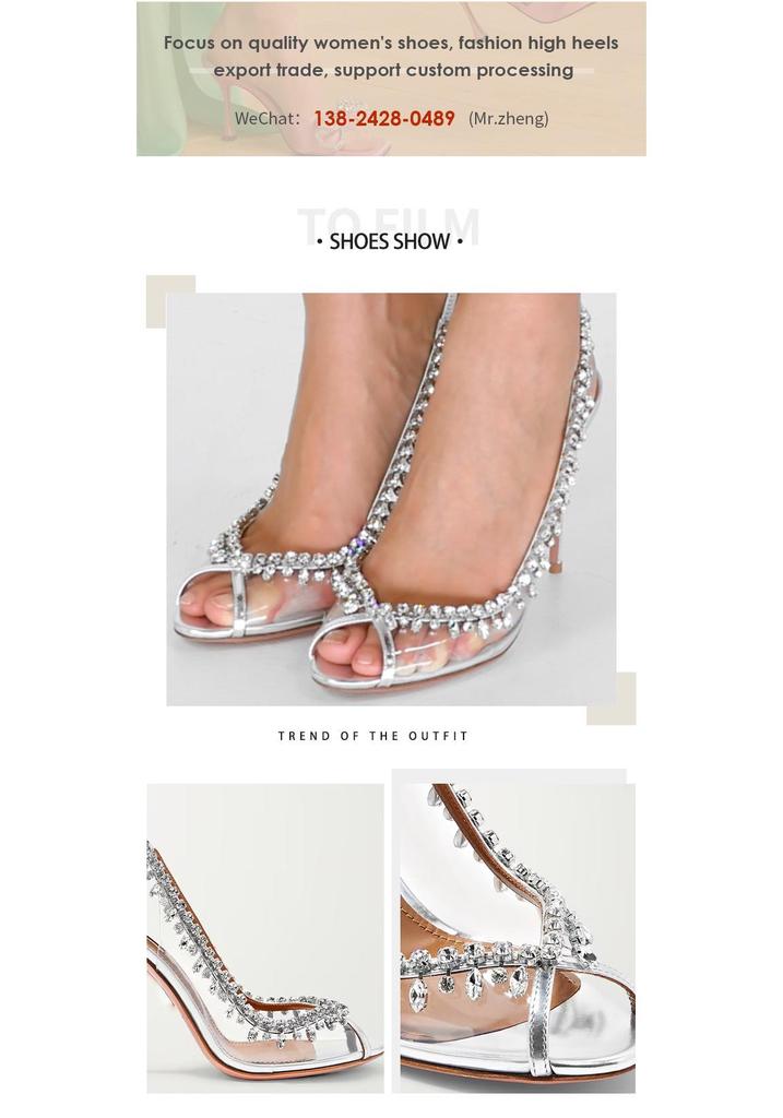 Spring/Summer Rhinestone Chain Stiletto Heel Peep-Toe Women's Shoes