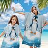 Cooling Fabric Penguin Flat Print Hooded Poncho Towel Sun Protection Beach Cape for Women Kids Summer Swimming Bath Robe