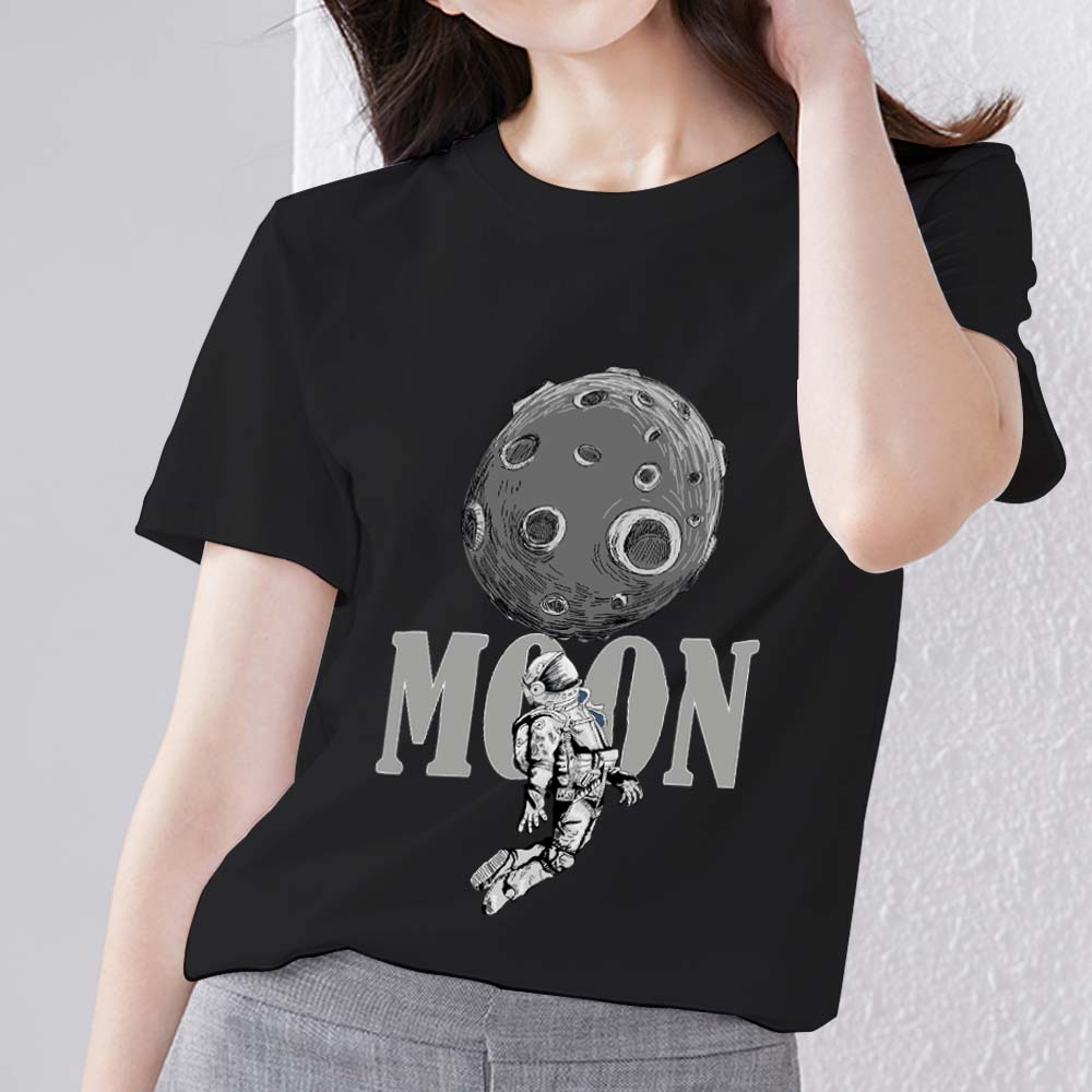 Casual Fashion Women's All-match T-shirt Anime Yuhang Teddy Bear Print Series Shirt Round Neck Comfortable Slim Black Ladies Top