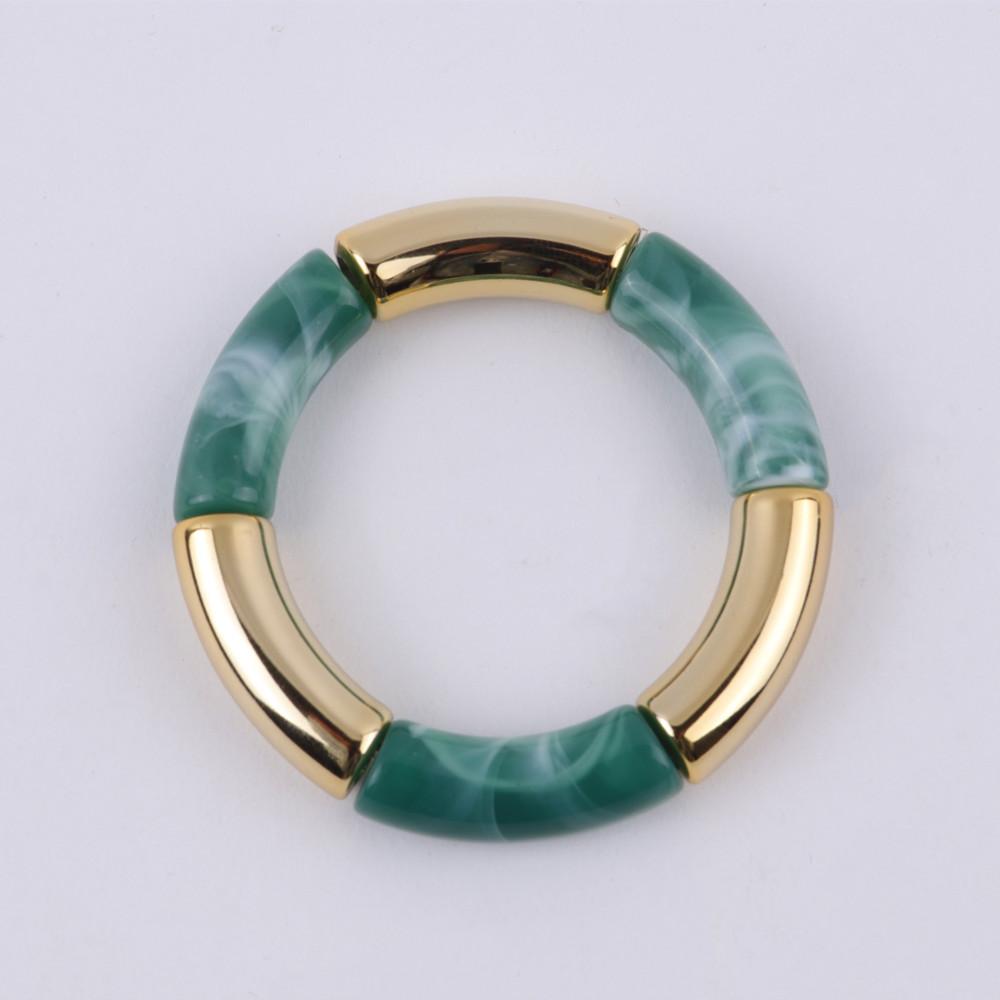New Mixed Gold Color Tube Beads Acrylic Bracelets Bangles for Women Men Stretch Bamboo Curved Resin Bracelet Stack Jewelry Gifts