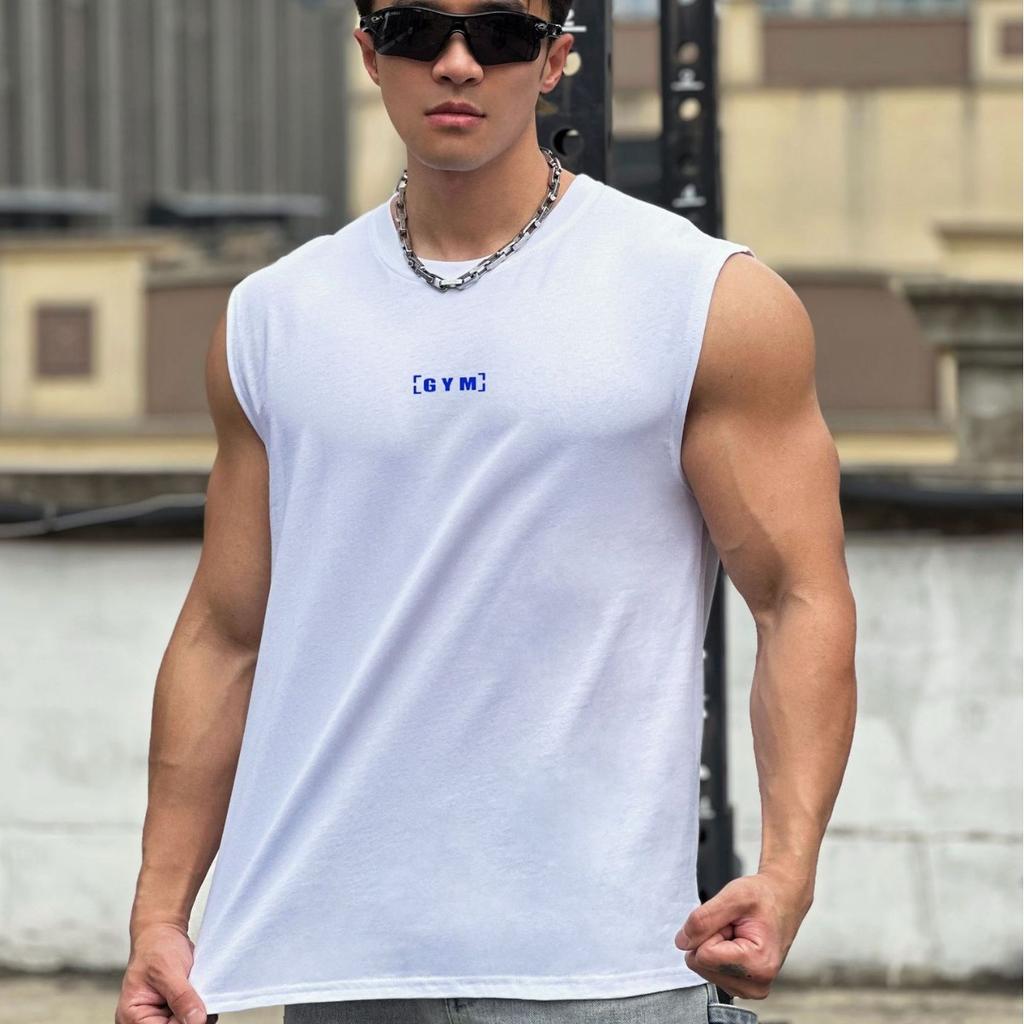 American Style Men's Summer Wide Shoulder Cotton Fitness Vest Casual Sports Running Sleeveless Top