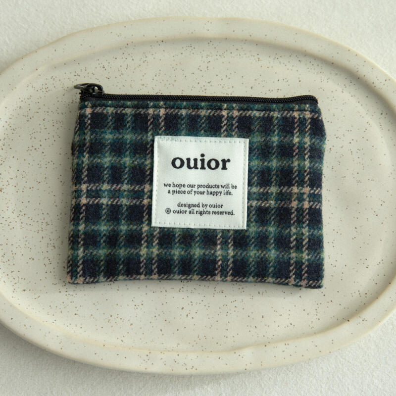 Platt Necessär _ Ullrutig Semester Marinblå (S/kortplånbok)