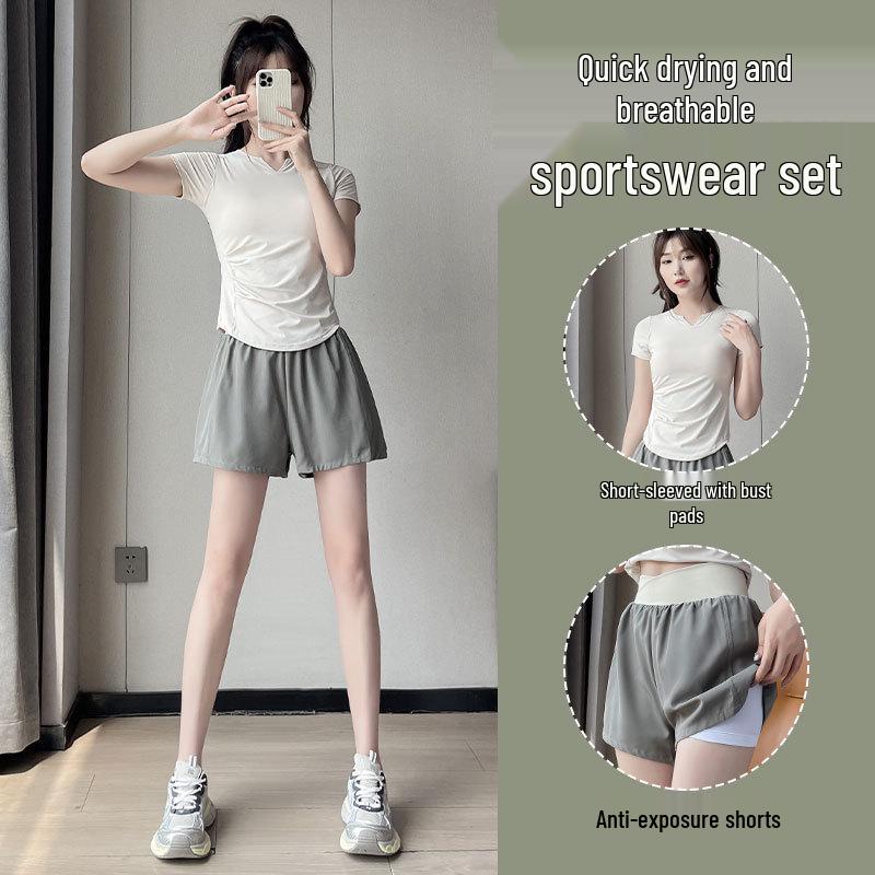 2025 Women's Summer Ice Silk Quick-Dry Running Suit - Fashionable Gym & Yoga Shorts