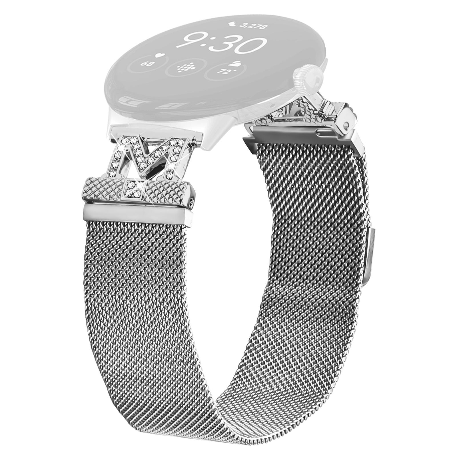

For Google Pixel Watch 2/Watch Bands Stainless Steel M-Type Milanese Watch Band Silver Wrist Strap As shown A