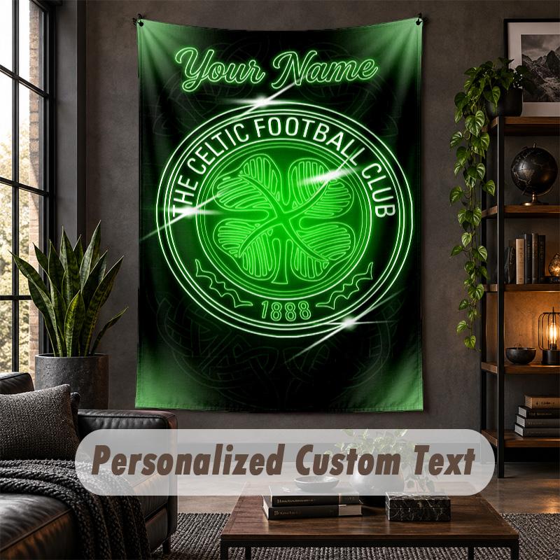 Wall Tapestry Celtic FC Print Custom Name Text Wall Hanging Home Decor