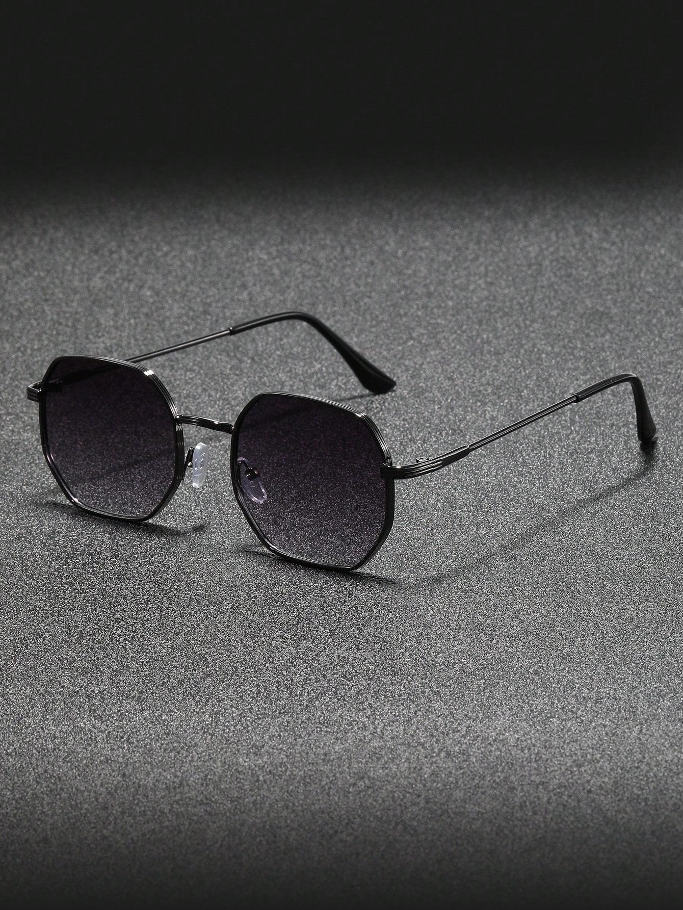 1 pair of men s metal frame geometric sunglasses with a personalized texture and trendy style, suitable for outdoor vacations, c чёрный