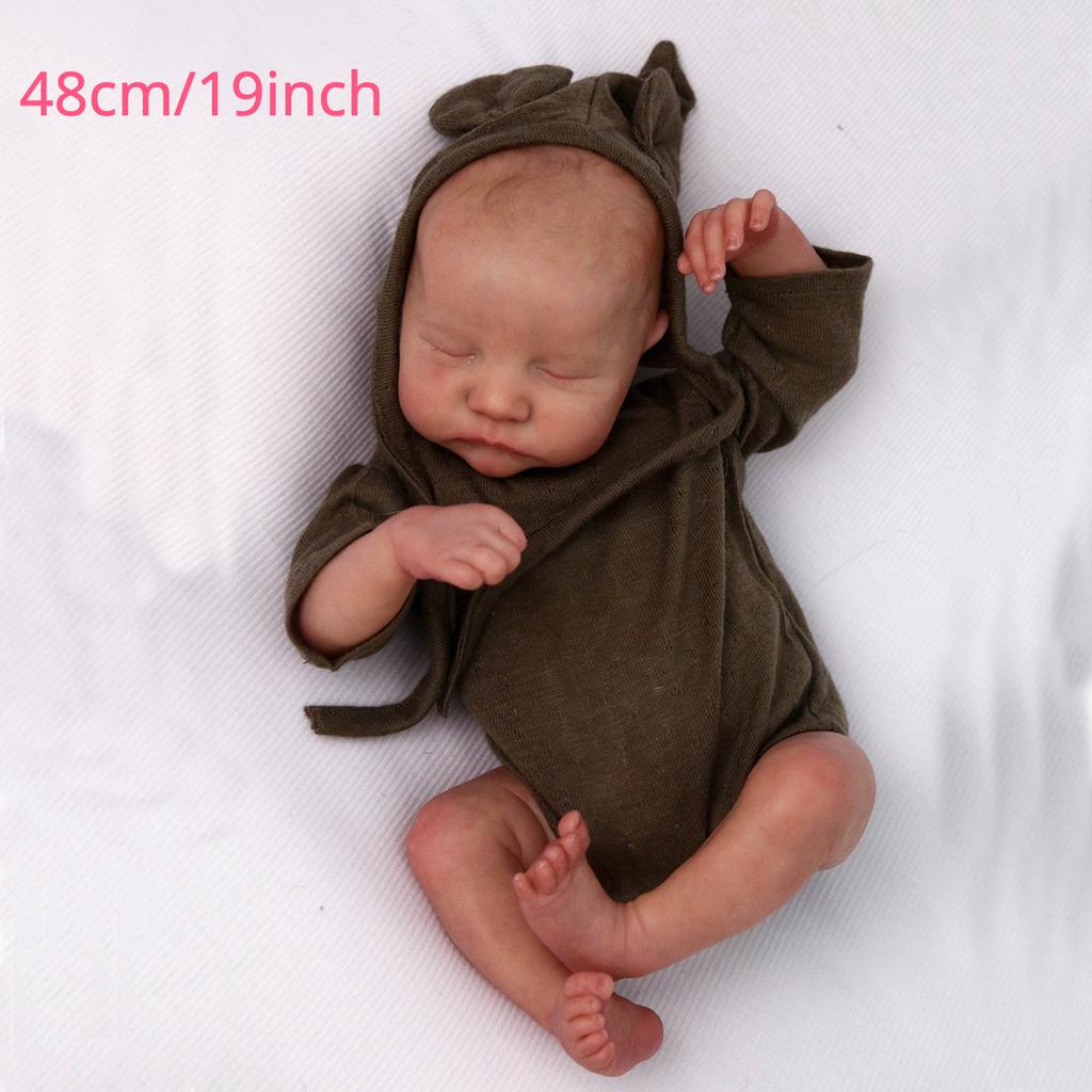 BZDOLL 48cm 19inch Baby Reborn Puppe Schlafen mit 3D-bemalter Haut, Handgezeichnet, Weichvinyl Neugeborenes Mädchen Kunstspielzeug Weihnachts-Halloween-Geburtstagsgeschenk