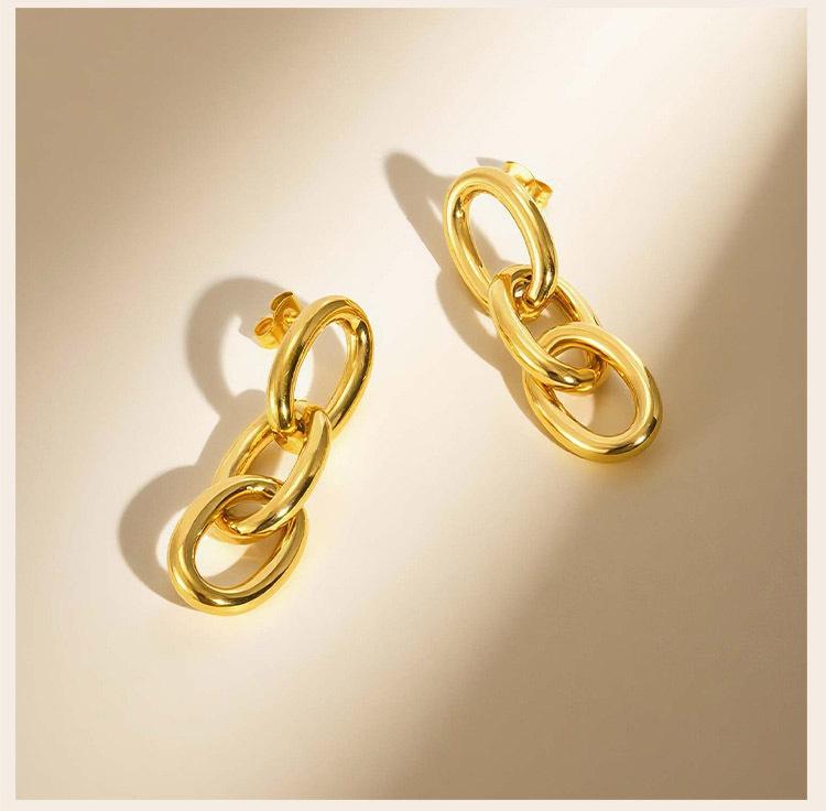 Chunky Symmetrical Link Chain Dangle Drop Earring, Stainless Steel Geometric Earring Women, Minimalist Jewelry Waterproof