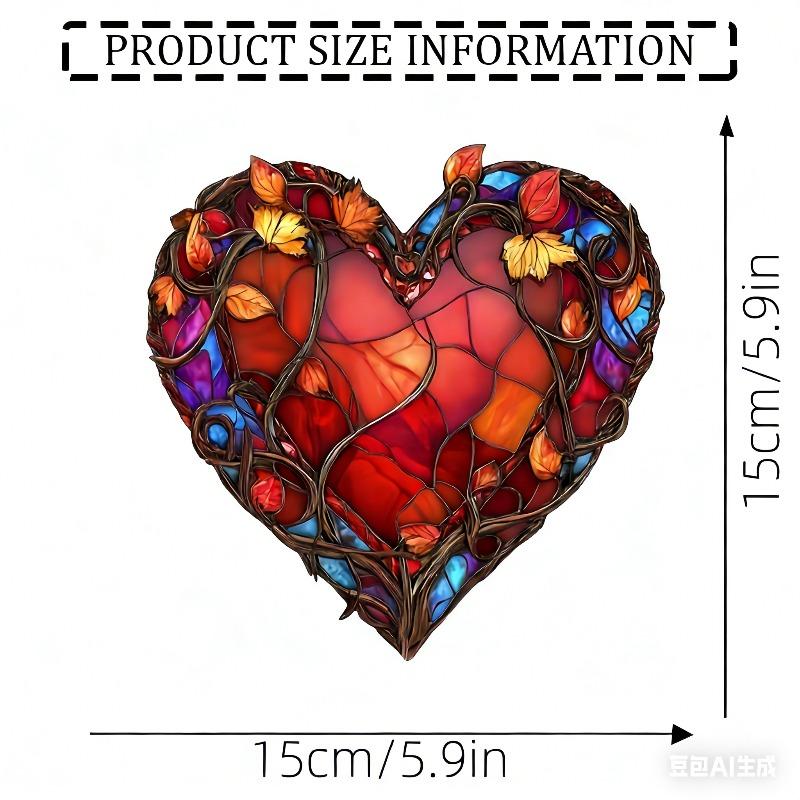 2D Flat Vibrant Acrylic Red Heart Decoration Sign, Stained Glass Style Design, Suitable for wall decoration, porch, room, villa, accents Home, Hallway