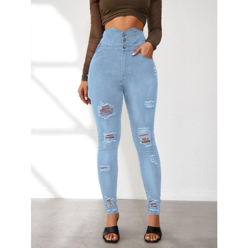 

Новые супер высокая талия рваные джинсы женские обтягивающие стройнящие модные XXL синий