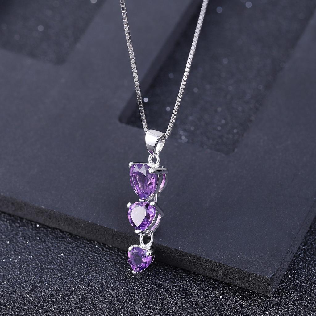 Natural Amethyst Necklace Pendant, Simple Light Luxury S925 Sterling Silver Inlaid With Natural Colored Treasure Necklace Necklace Necklace