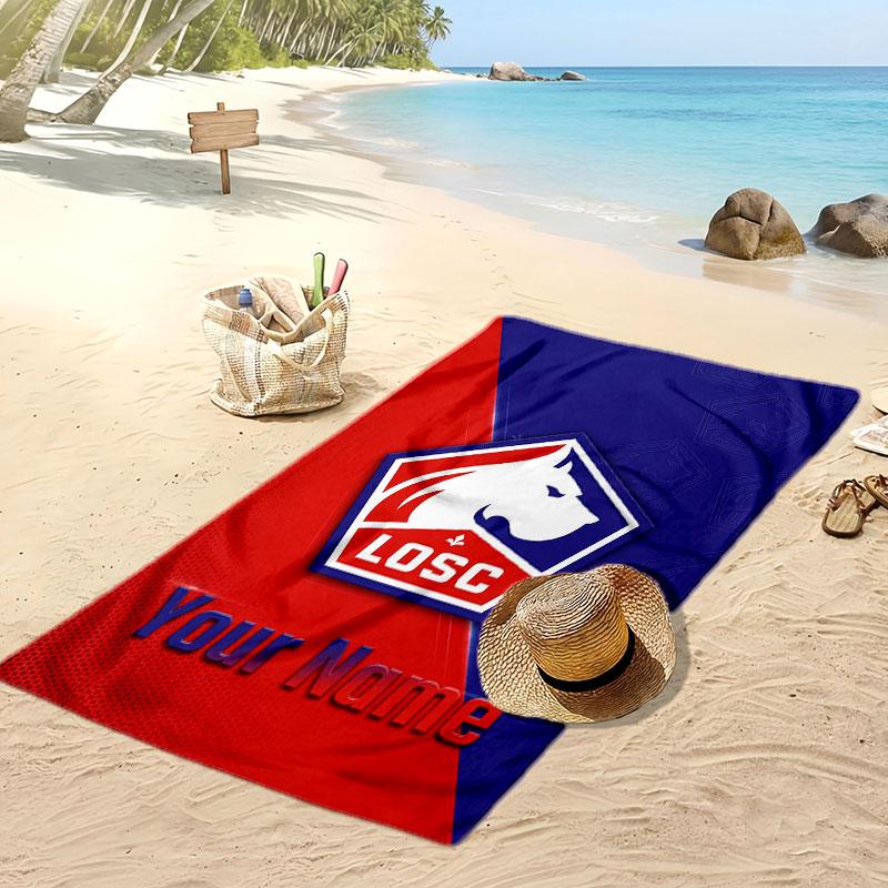 LOSC Lille Personalized Printed Beach Towel Soccer Logo Support Custom Name Text Absorbent Towel For Sport Travel Special Gift