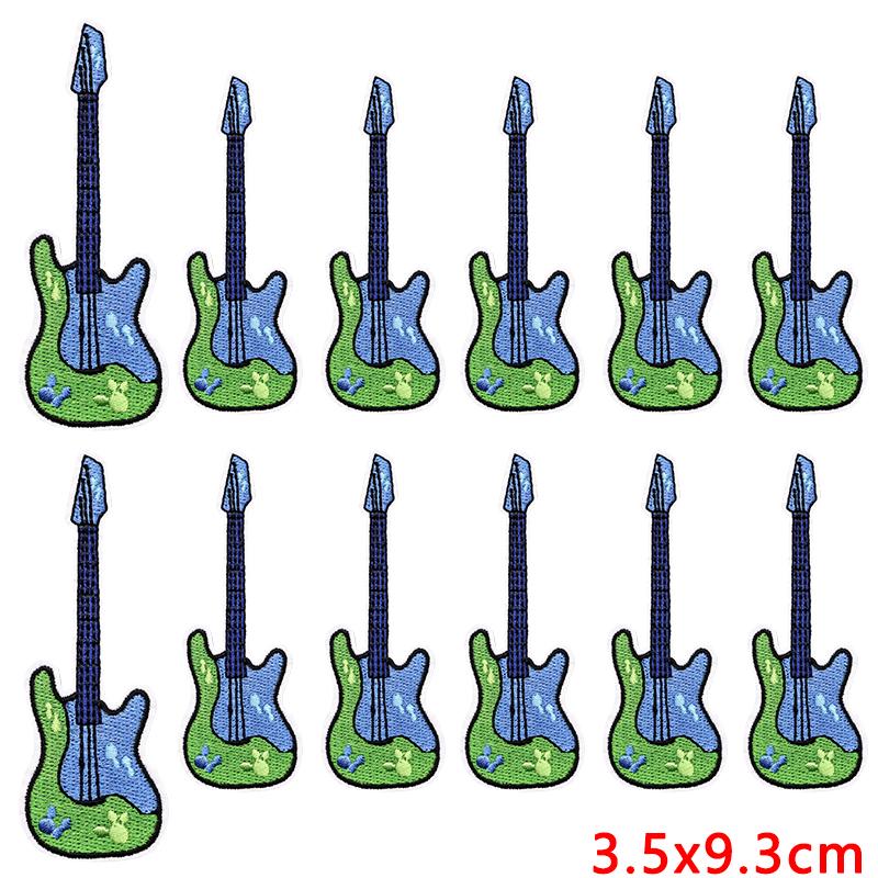 10pcs Wholesale New Art Wind Electric Guitar Embroidery Patches Diy Creative Cartoon Iron On Patches For Clothing Jackets Decor 