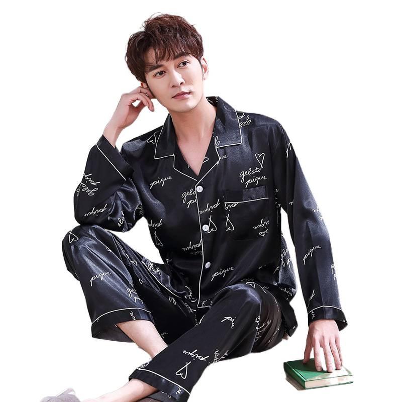 Women's and Men's Long Sleeve Silk-Style Pajama Set - Perfect for Couples