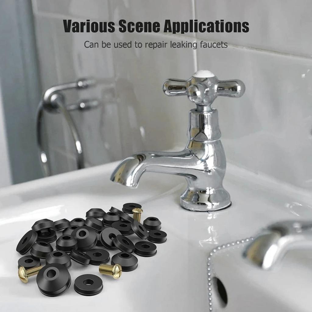 106Pcs Faucet Washer Assortment Kit Rubber Flat and Beveled Washers Set Durable Faucet Sealing Washer Gasket Replacement with