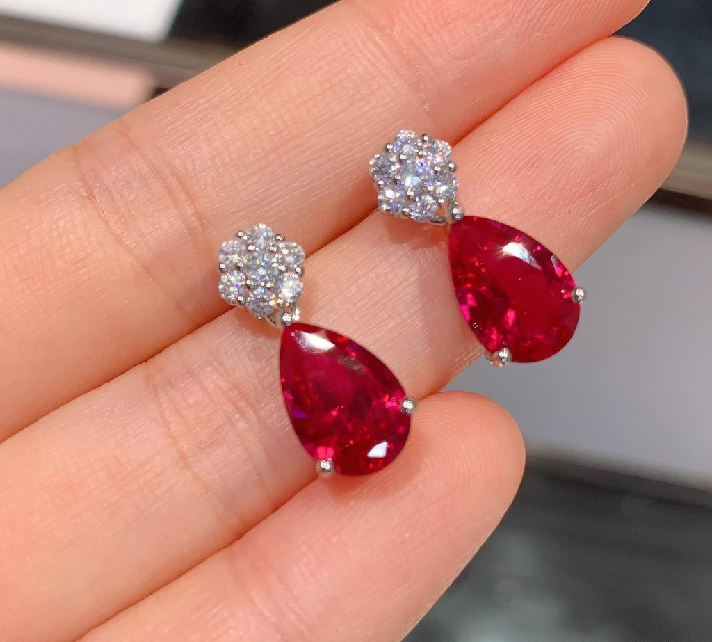 Jewelry Douyin Simulation Red Corundum Sapphire Water Drop Jewelry Set 8 * 12