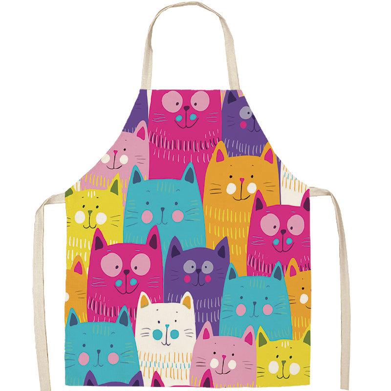 1Pc Apron Cotton Linen Cooking Cute Cat Printed Home Sleeveless Aprons Men Women Baking Accessories Household Kitchen Supplies