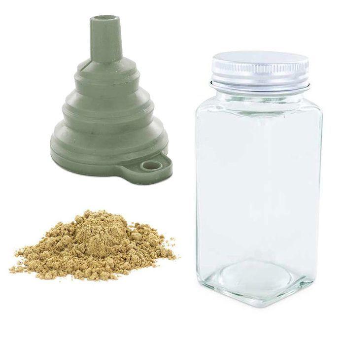 Spice Powder Bottle + Funnel + Ground Green Cardamom 50g