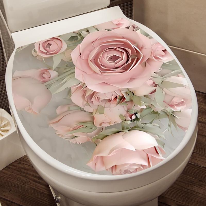 Rose Pattern Toilet Seat Decal Waterproof Self-Adhesive No Trace Creative Sticker for Bathroom Aesthetic Decor