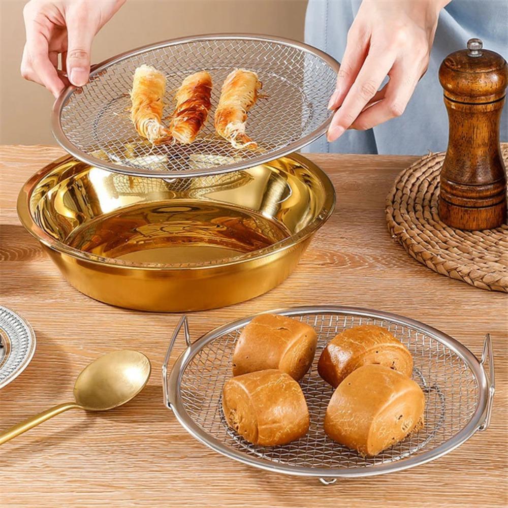 Large Mesh Design Stainless Steel Frying Filter with Binaural Handle Net Frying Basket Chip