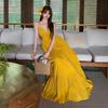 Vacation Dress With V Neck Sleeveless Long Skirt For Beach And Holiday