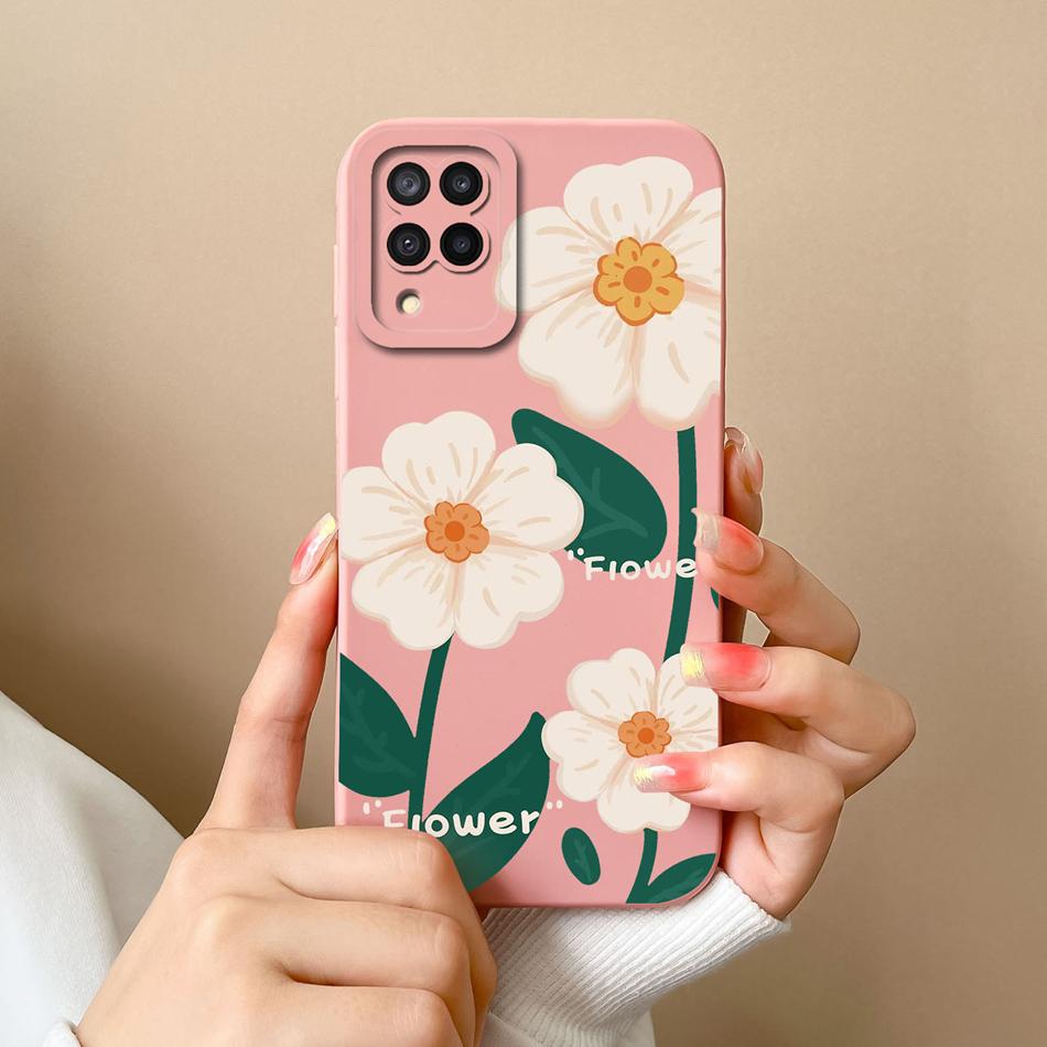 Für Samsung M22 M32 Hülle Bemalte Blumen Upgrade Flüssigsilikon Linsenschutz Handy Rückseite Für Galaxy M 32 M 22 Fundas
