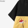 ZANZEA Women Casual Turn Down Collar Summer Short Sleeve Patchwork Blouse