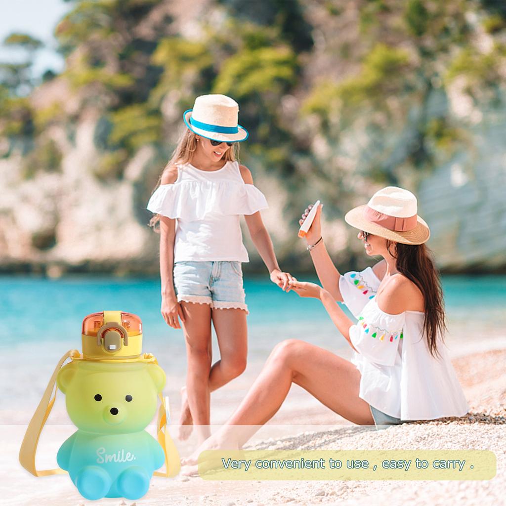 800ml Bear Water Bottles with Strap and Straw Leak-Proof Kawaii Bear Straw Bottle Cute Gradient Colorful BPA Free for Teens Kids