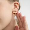 Vintage Irregular Simulated Pearl Enamel Heart Bowknot Flower Dangle Earrings for Women 18K Gold PVD Plated Titanium Steel