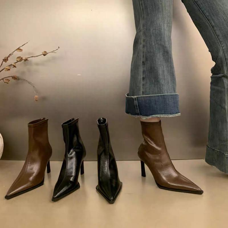 Fashion Pointed Toe Booties Women 2025 New Women's Boots European and American Stiletto Short-heeled High-heeled Shoes Fashion