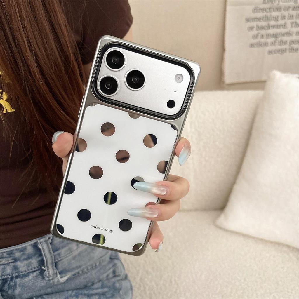 Electroplated Polka Dot Square Mirror Case for iPhone 14/13 & Apple 17/16/15 PROMAX with Drop Protection