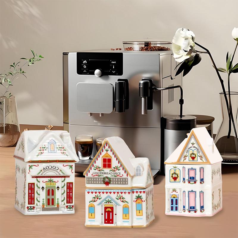 Holiday Village Spice House Set, Mini Christmas Gingerbread Houses Jars, Festive Decor Kitchen Countertop Christmas Candle