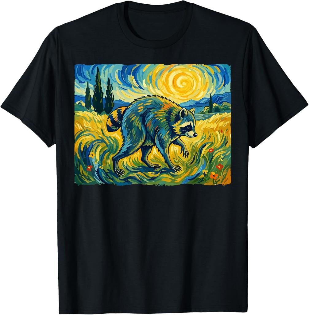 Van Gogh Jimothy Raccoon Animal Graphic Artwork T-Shirt