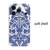 Cobalt Baroque Ornate Pattern Design Art Film Aesthetic Protective Shockproof Bumper Phone Case Cover For iPhone 14 15 16 Pro Max Plus