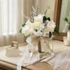 Artificial Rose Bouquet Ribbon Bow Silk Flower Elegant for Brides White