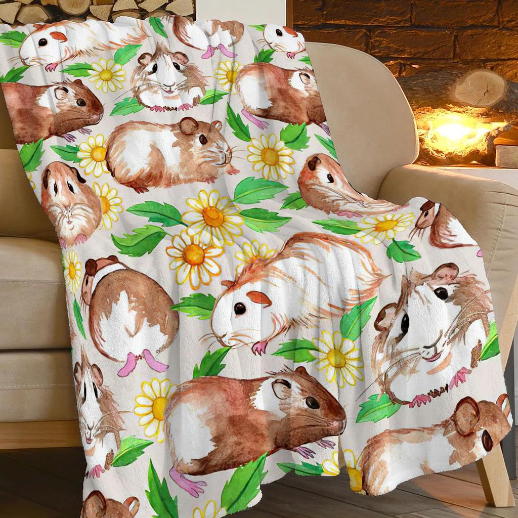 Cute Guinea Pig Animal Printed Blanket for Sofa Bed Travel Camping Living Room Office Conditioning Blanket for All Seasons Gifts