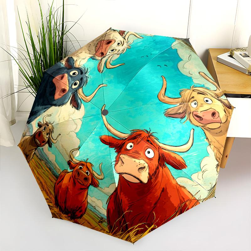 Animals In the Grass Pattern, Automatic Folding Umbrella, Portable and Foldable Design, 8 Ribs, a Christmas or Birthday Gift.