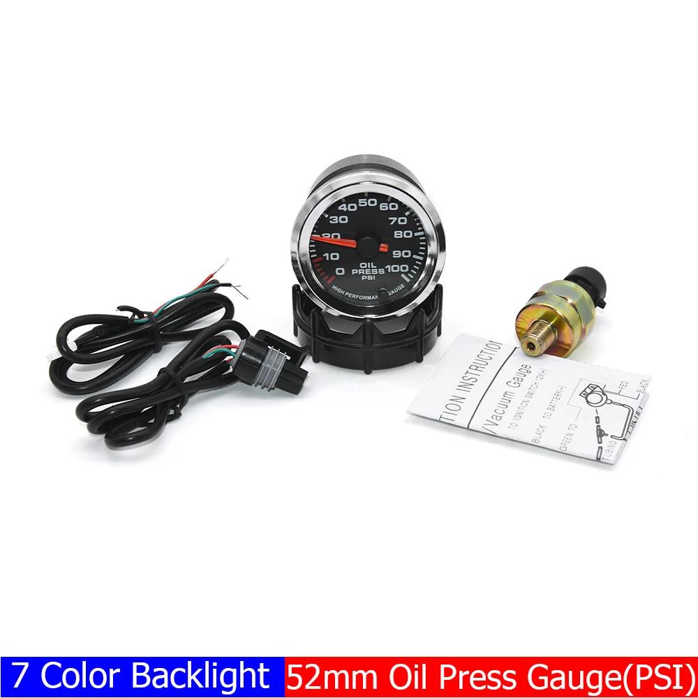 7 Color 52MM Tacho Meter PRM Air Fuel Ratio Boost Gauge Voltage EGT Gauge Water Oil Temp Oil Press Meter 2inch Gauge Pod Holder