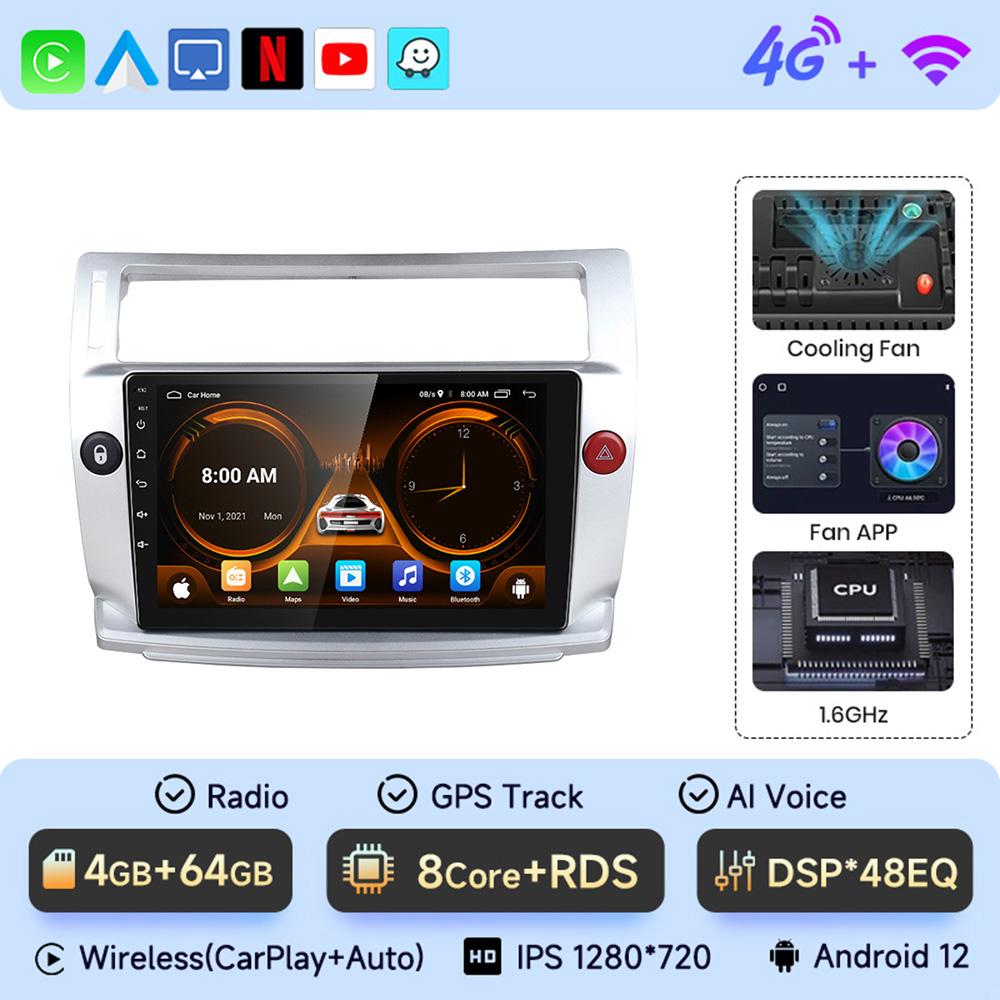 JIUYIN 4G Android 2DIN DSP Car Radio Multimedia Video Player for Citroen C4 C-Triomphe C-Quatre 2004-2014 Navigation GPS Carplay