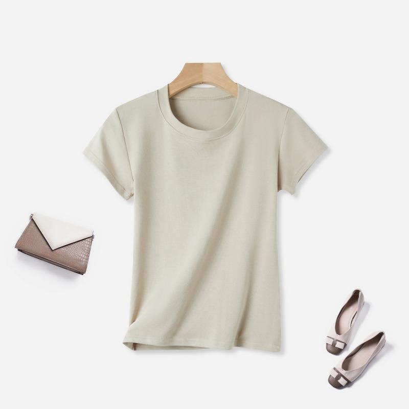 Summer new front shoulder crew neck short-sleeved shirt women's trendy solid color inner layer slim slimming bottom top