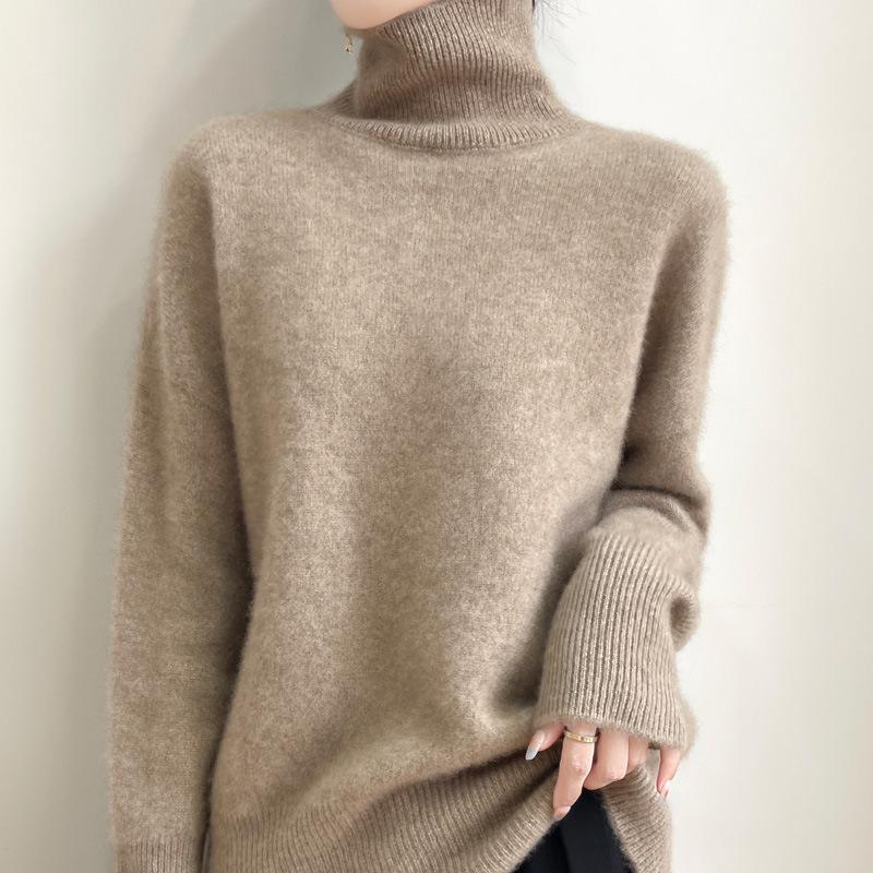 Autumn And Winter New European Turtleneck Wool Sweater Women'S Thickened Loose Lazy Wind Sweater Knitted Versatile Solid Color Bottoming Shirt