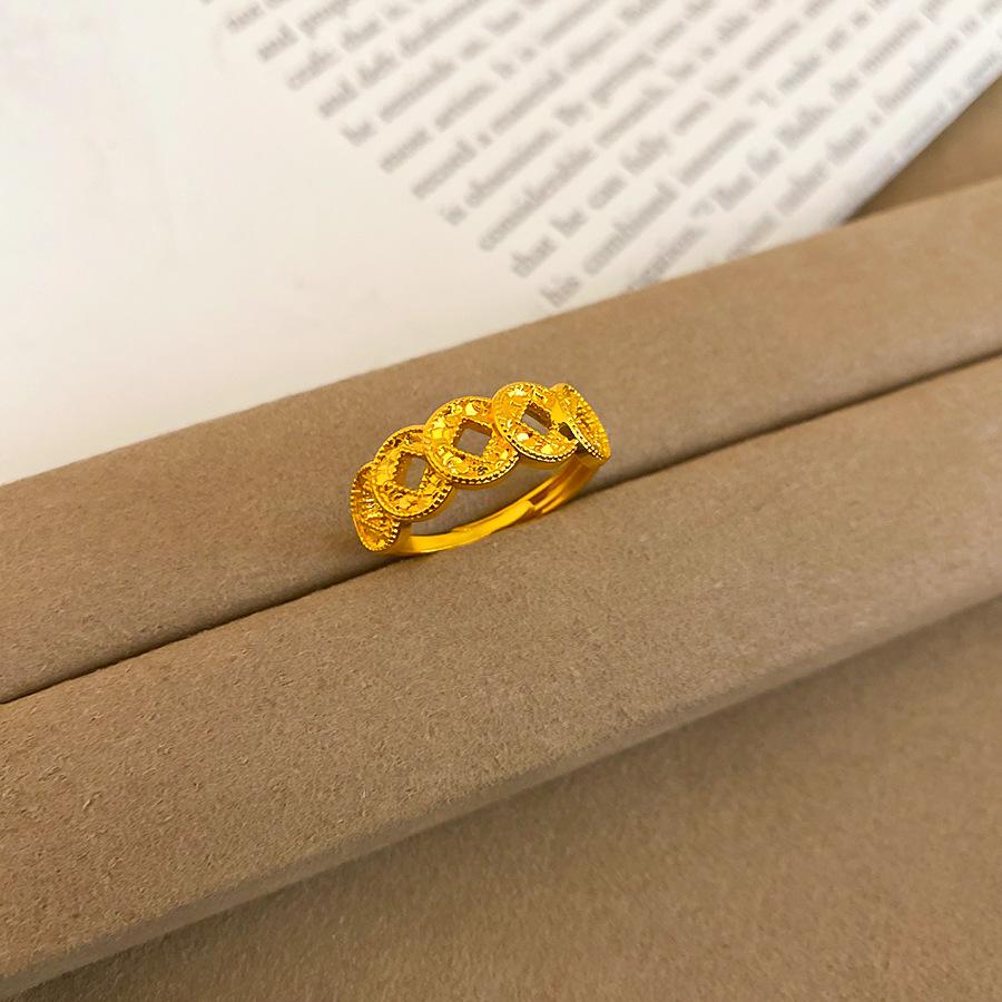 

Chinese 24k Gold Gourd Coin Open Ring - Geometric High-End Jewelry for Women