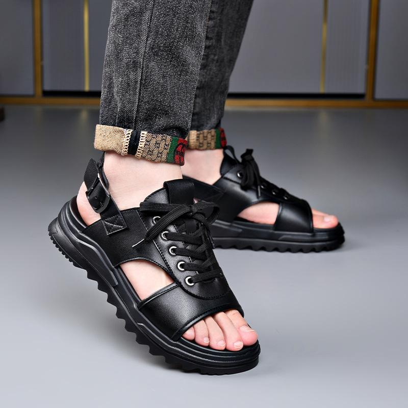 Platform Men's Gladiator Sandals Summer Genuine Leather Shoes Man Slippers Non-slip Bottom Casual Business Shoes for Men Summer