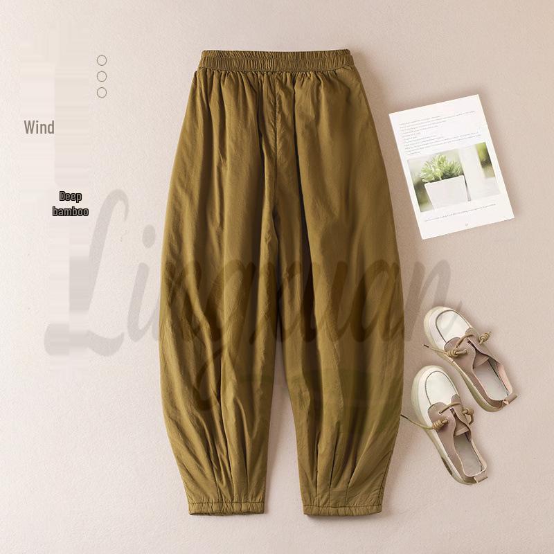 Women s Winter Cotton Elastic Waist Harem Pants - Retro, Versatile, Warm, Loose, and Slim-Fitting. Medium жёлтый