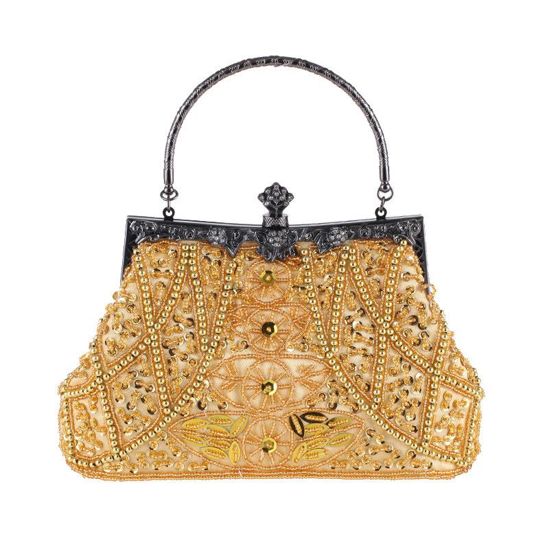 

Women s Vintage Floral Beaded Rhinestone Embroidery Clutch Crossbody Bag with Chain Evening Handbag for Wedding Party Evening Clutch Bag for Women one size золотий