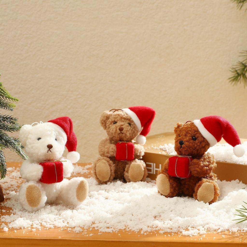 3PCS Cute Plush Bear Christmas Tree Hanging Ornaments Decorations for Home Door Window Xmas Gifts Plush Bear New Year