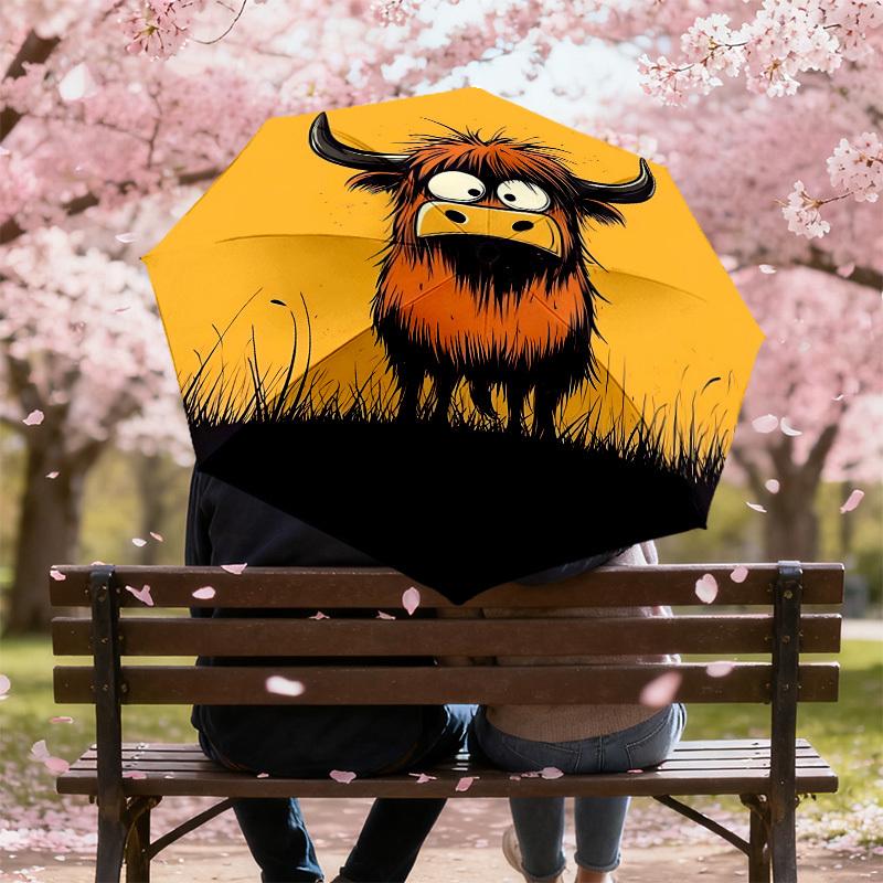 Adorable Highland Cow Print Umbrella - Auto Open/Closed, Outdoor Gear, Travel Accessory, Lightweight & Durable 176
