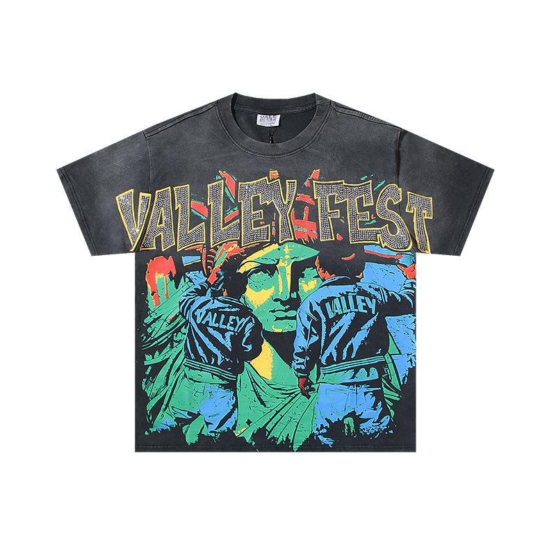 26 Cross-border foreign trade VALL Meichao high street retro washing water old direct injection hot diamond short sleeve pullover men's and women's 