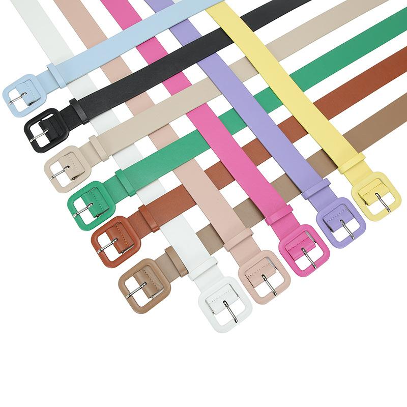 Fashion Women Belt Square Buckle Simple Candy Color Decorative Belt Vintage Strap Female Waistband